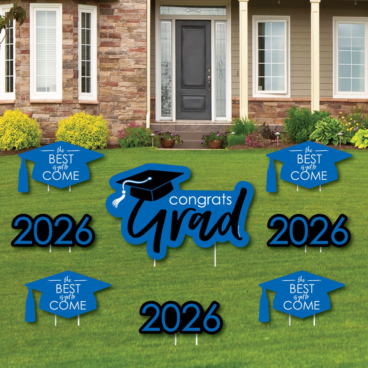Big Dot of Happiness Blue Grad Class of 2026 Outdoor Decorations - Graduation Yard Signs - Set of 8